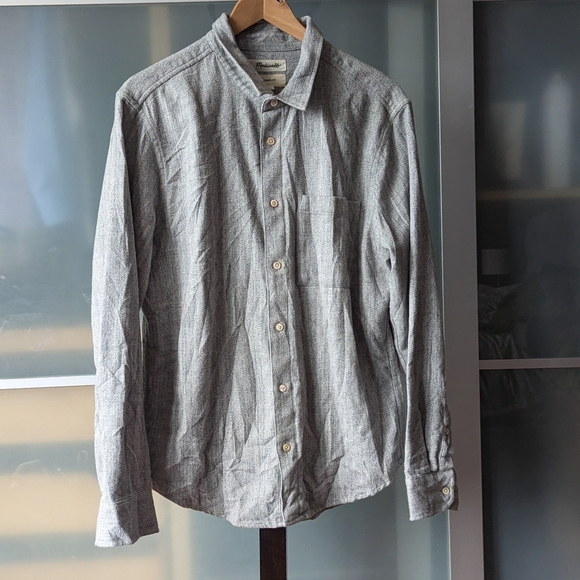 Men's Madewell Perfect Fit Button Up Flannel Shirt Gray Long Sleeve Cotton - M - Picture 12 of 13